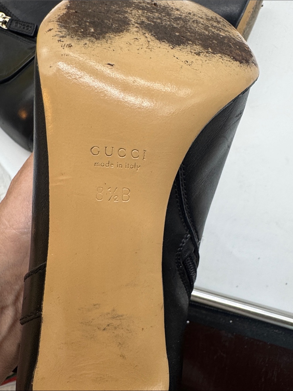 Gucci Black Leather Heeled Boosts Style 163306 with box Size 8.5 - Picture 14 of 15